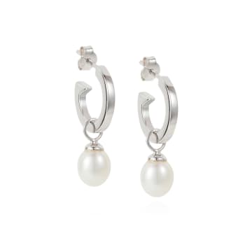 Claudia Bradby Silver Biography Pearl Hoop Earrings In Metallic