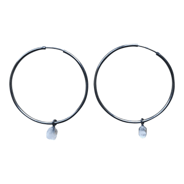 Window Dressing The Soul 925 Silver Rainbow Moonstone Hoop Earrings Oxidised In Metallic