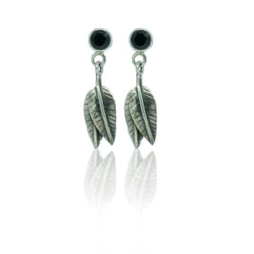 Collardmanson Silver Black Onyx Leaf Drop Earrings In Metallic