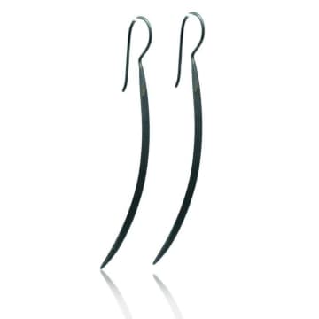 Collardmanson Long Oxidised Silver Curved Earrings In Metallic