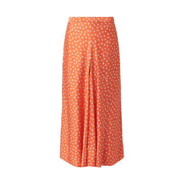 Rodebjer Tye Pleated Printed Satin Midi Skirt In Orange