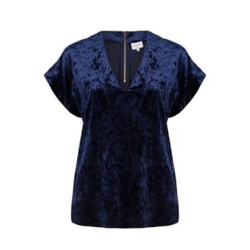 Dante6 Velvet Navy Short Sleeve Top In Blue