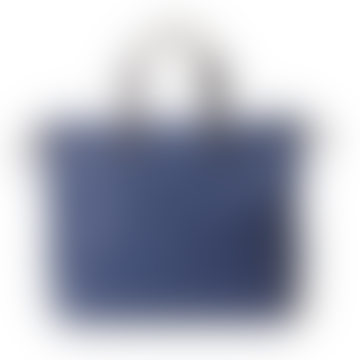 Navy Blue Waxed Canvas Bridle Leather Eubank Style Zipped Tote Bag