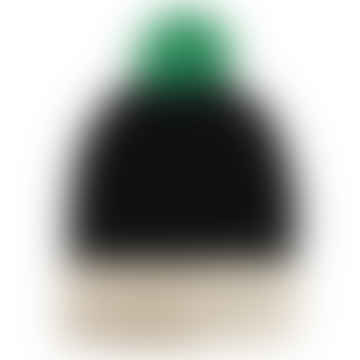 Black Cable Knit Hat with Green Pom Pom 