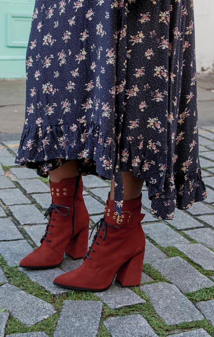 red suede lace up boots