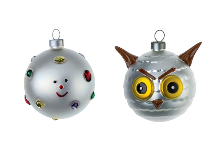 Alessi Uk Ltd Glass Christmas Bauble Set Of 2 Snowflake Owl