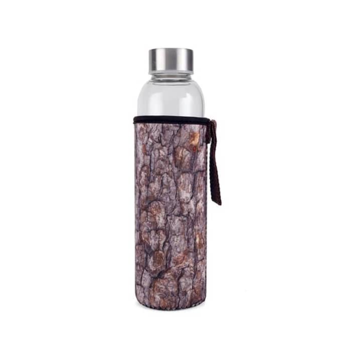 Kikkerland Design Glass Water Bottle With Sleeve Log
