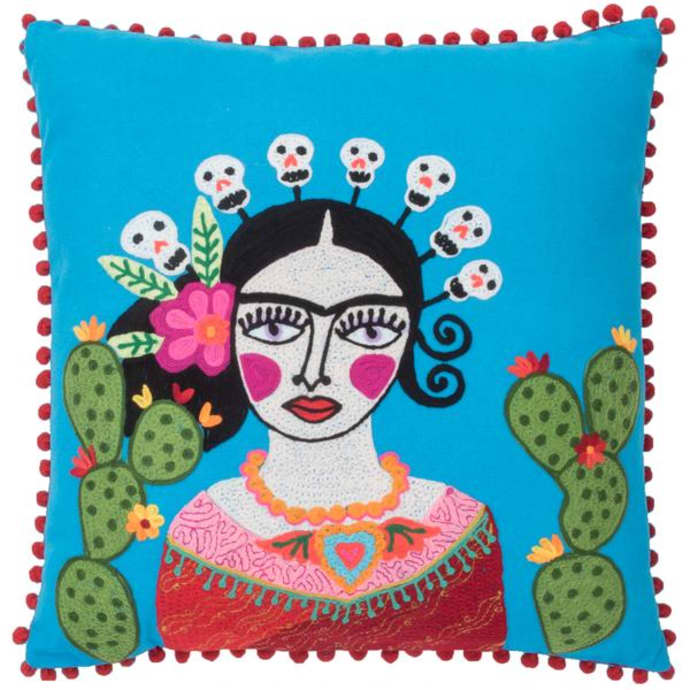 Trouva Cuscino Pompon Di Frida Kahlo Cactus And Skull Crown Fairtrade