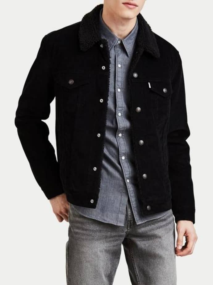 levis black sherpa trucker