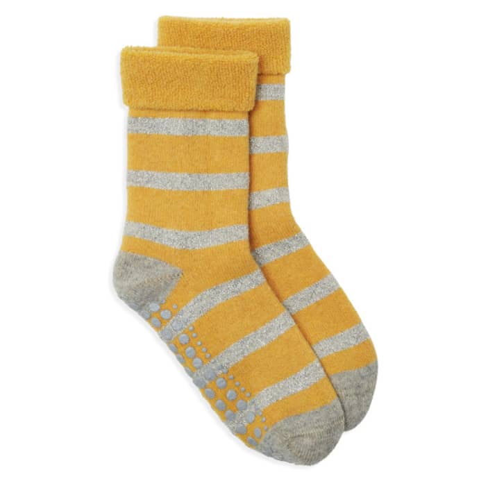 Trouva: Yellow & Silver Glitter Stripe Slipper Socks