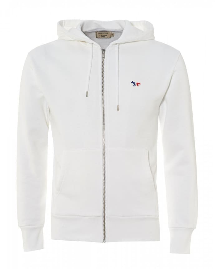 Trouva: White Cotton Tricolor Fox Patch Zip Hoodie