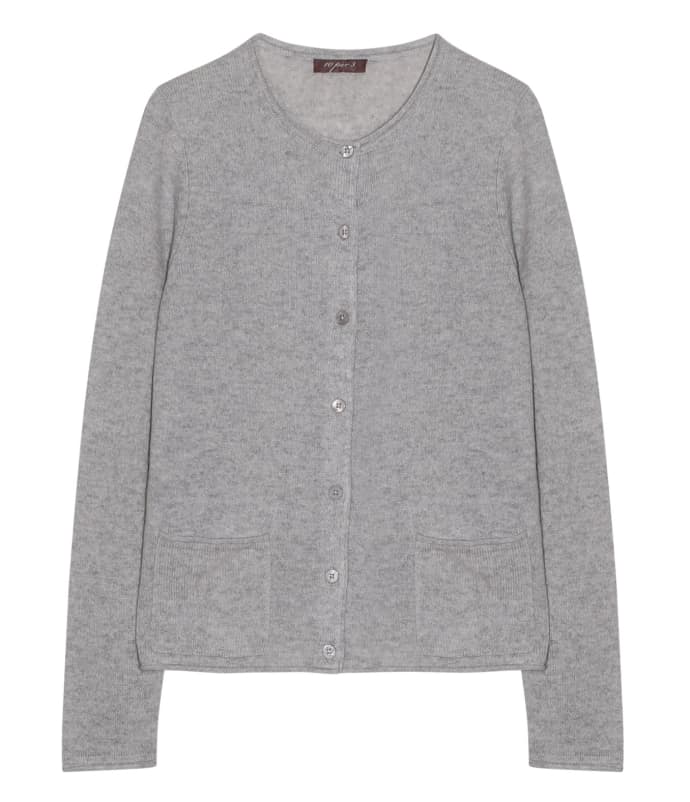 Trouva: Light Gray Melange Cashmere Round Neck Cardigan