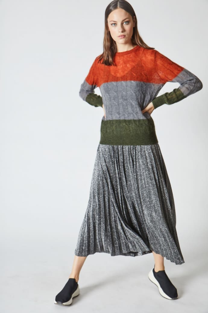 Trouva: Silver Lurex Pleated Maya Midi Skirt