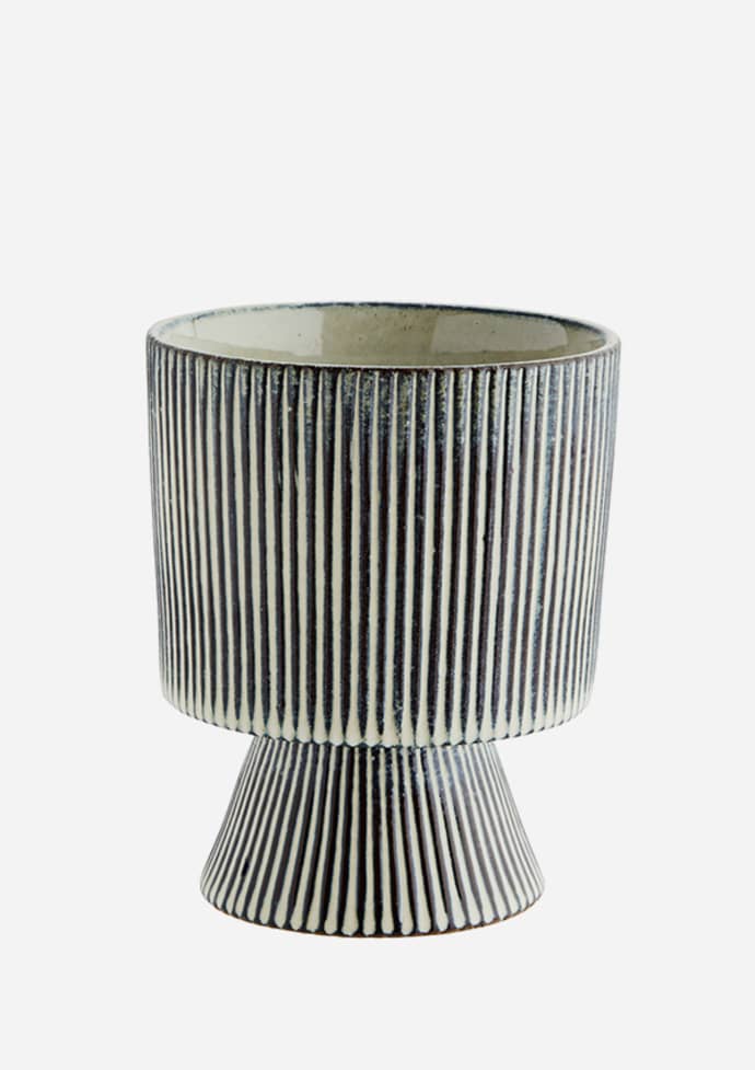 Madam Stoltz Ceramic Plant Pot with Monochrome Stripe Detail