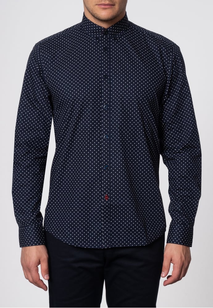 Trouva: Siegel Navy With White Polka Dot Shirt