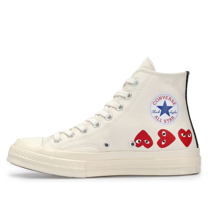 black and white converse with red heart