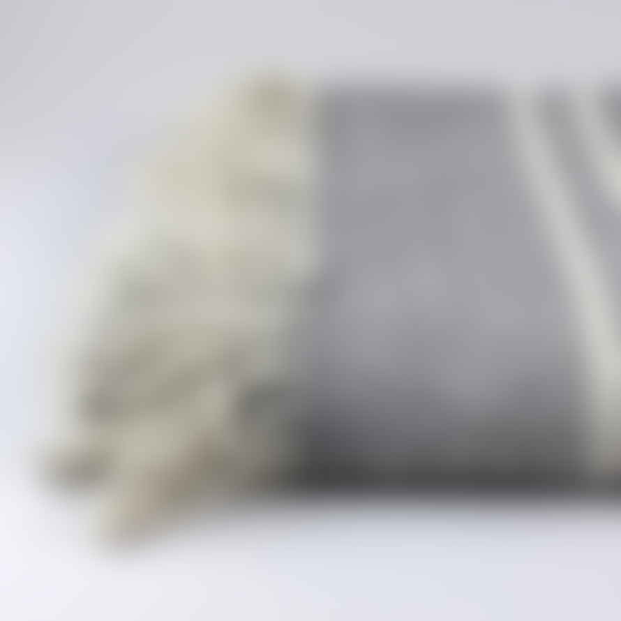 Cushendale Mills Banded Wool Blanket/Throw - Light Charcoal