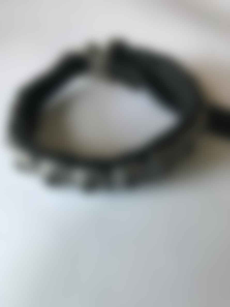 Goti 925 Oxidised Silver And Leather Bracelet With Black Stones