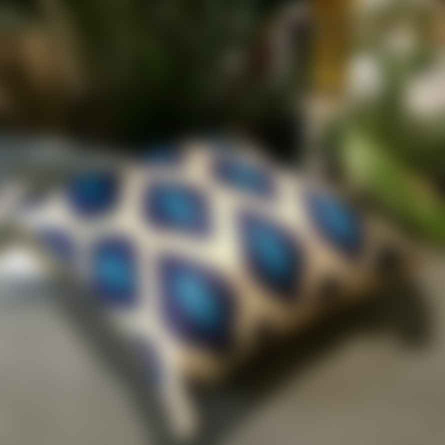 Porter + Cole Azure Blue and Fawn Ikat Pattern Cushion Cover