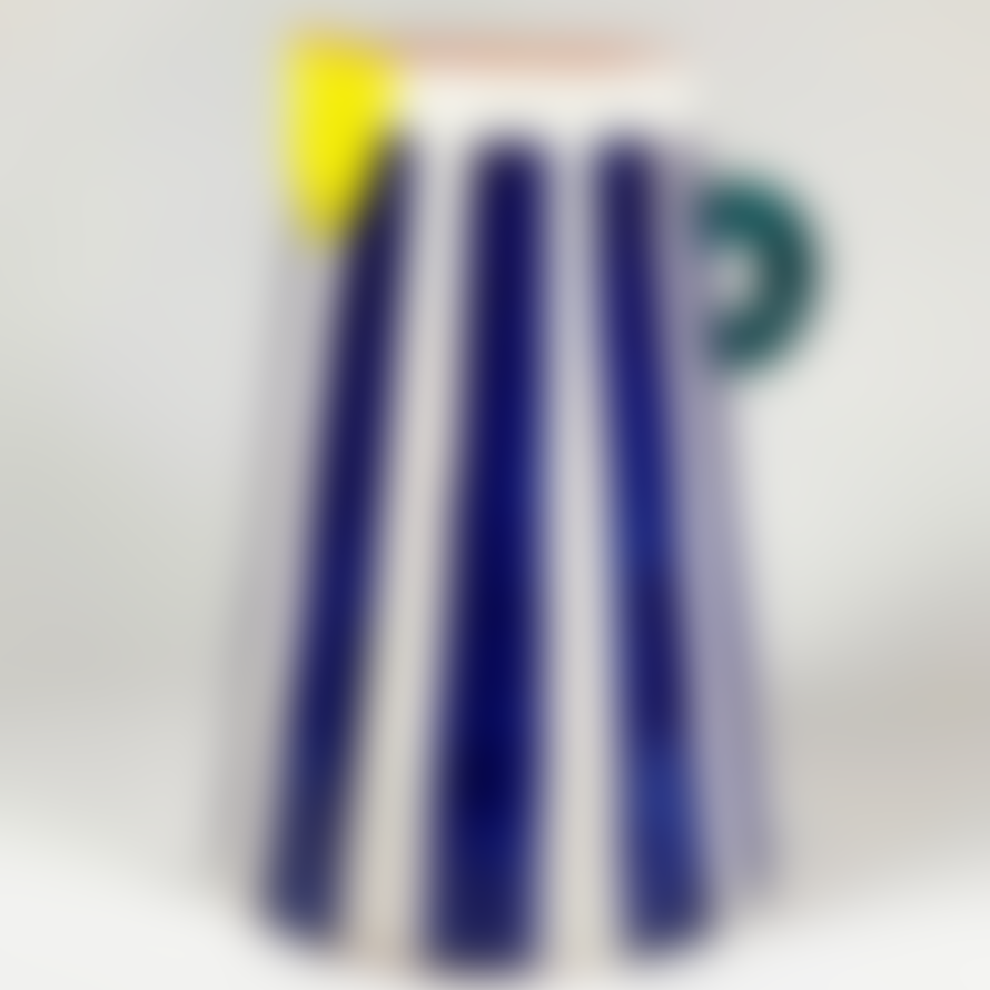 Pura Cal Cobalt Blue Stripes Handmade Terracota Pitcher with Ring Zuvi Zeva Zivi