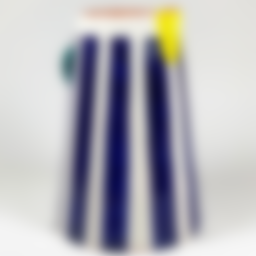 Pura Cal Cobalt Blue Stripes Handmade Terracota Pitcher with Ring Zuvi Zeva Zivi