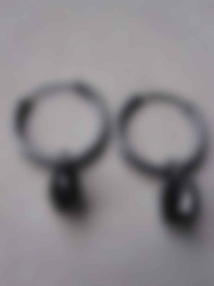 Window Dressing The Soul 925 Silver Small Black Onyx Hoop Earrings Oxidised