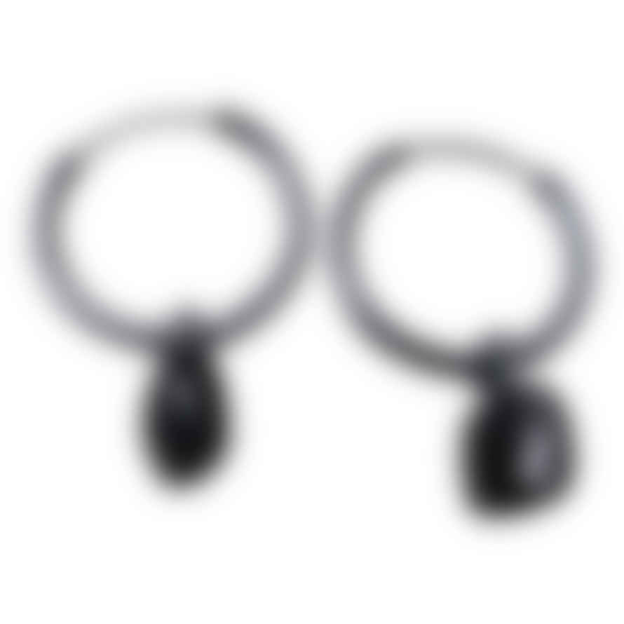 Window Dressing The Soul 925 Silver Small Black Onyx Hoop Earrings Oxidised