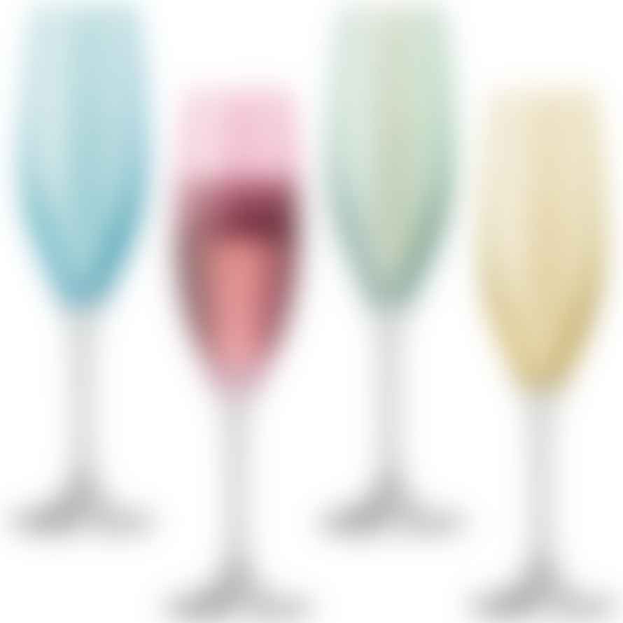 LSA International Set of 4 Polka Champagne Flutes in Assorted Pastel Colours