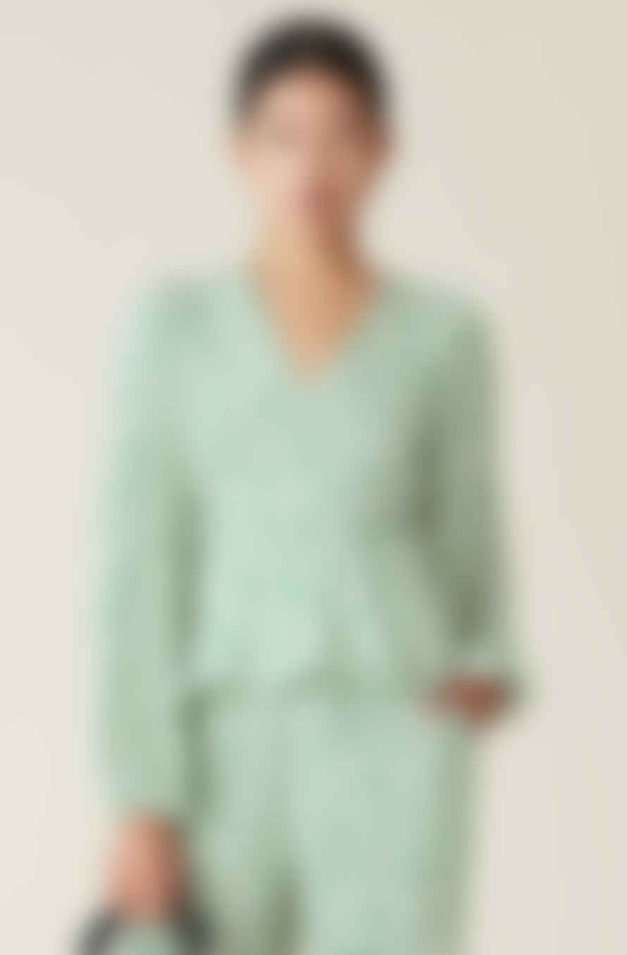 Ganni Ganni Green Crepe Wrap Blouse 