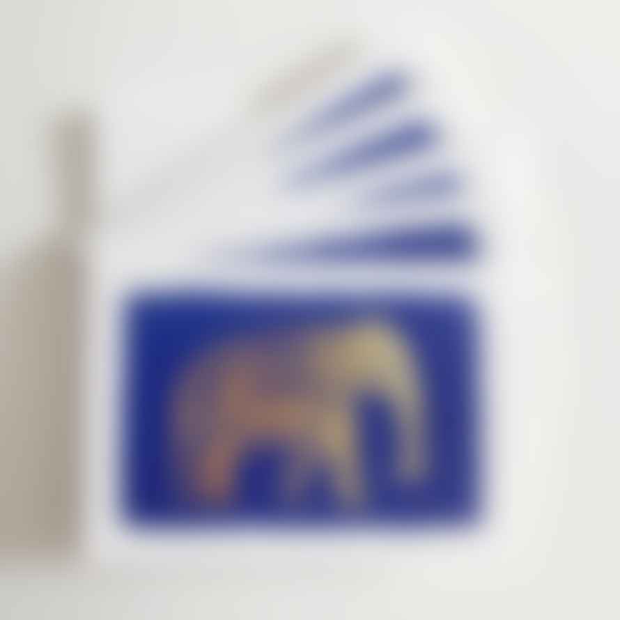 Archivist Set of 5 Gold Elephant on Blue Letterpress Notecards
