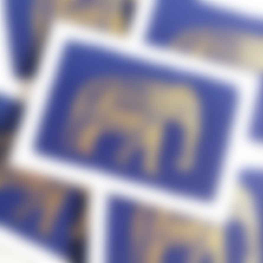 Archivist Set of 5 Gold Elephant on Blue Letterpress Notecards