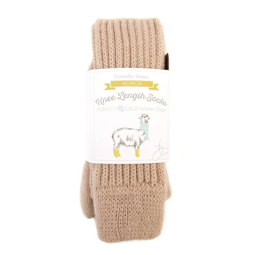 Samantha Holmes Alpaca Knee Length Ribbed Socks in Biscuit