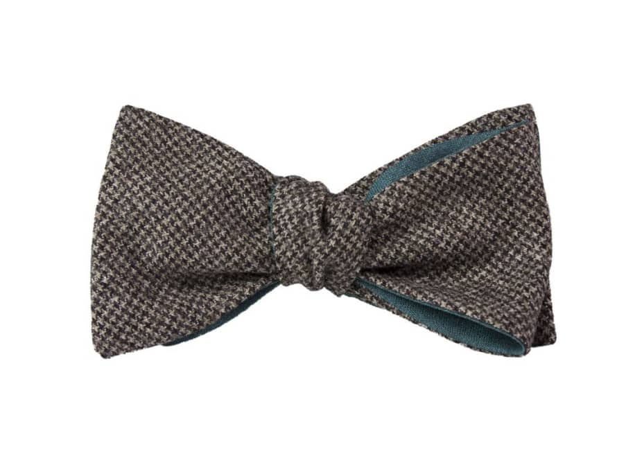 40 Colori Brown Small Houndstooth Wool Butterfly Bow Tie