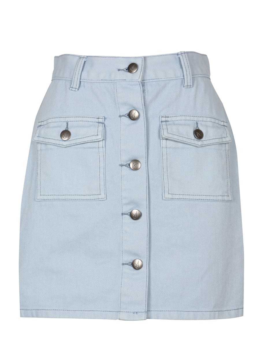 MinkPink A-line Blue Buttoned Denim Skirt