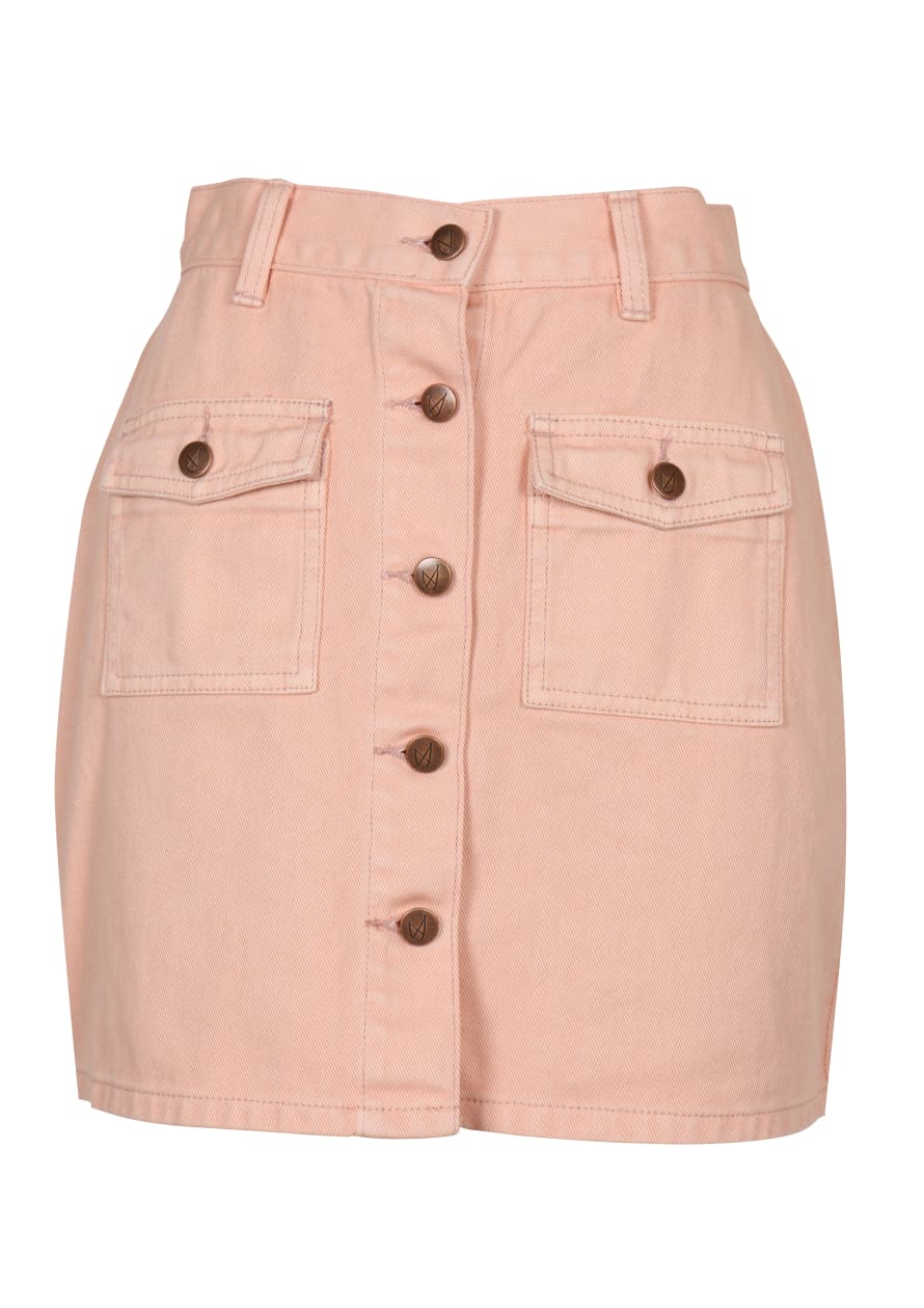 MinkPink A-line Pink Buttoned Denim Skirt