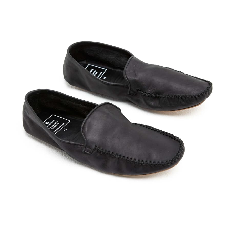 La Portegna  Black Rodrigo Leather Slippers