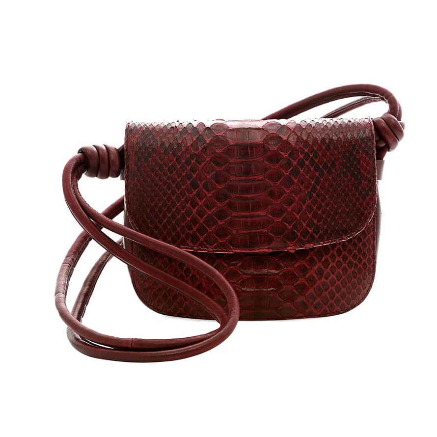 La Portegna  Lucia Mini Python Burgundy Handbag