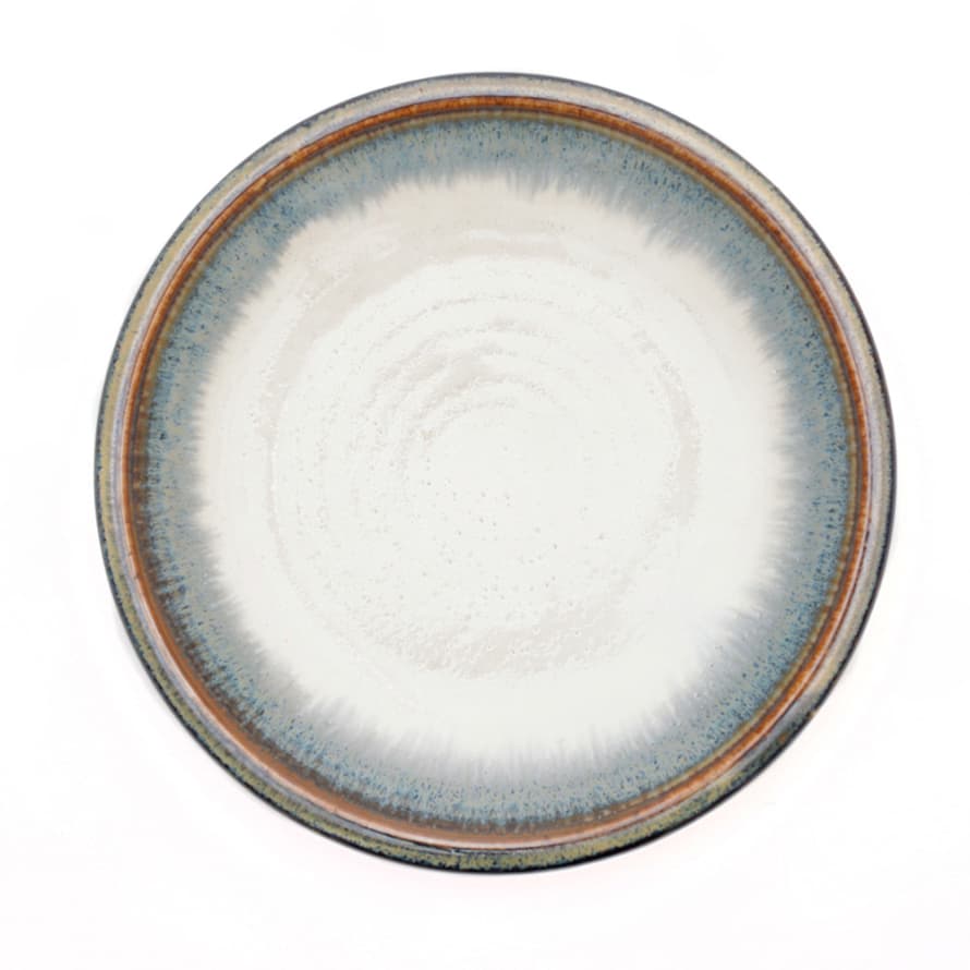 Typhoon White Plate With Blue And Brown Rim