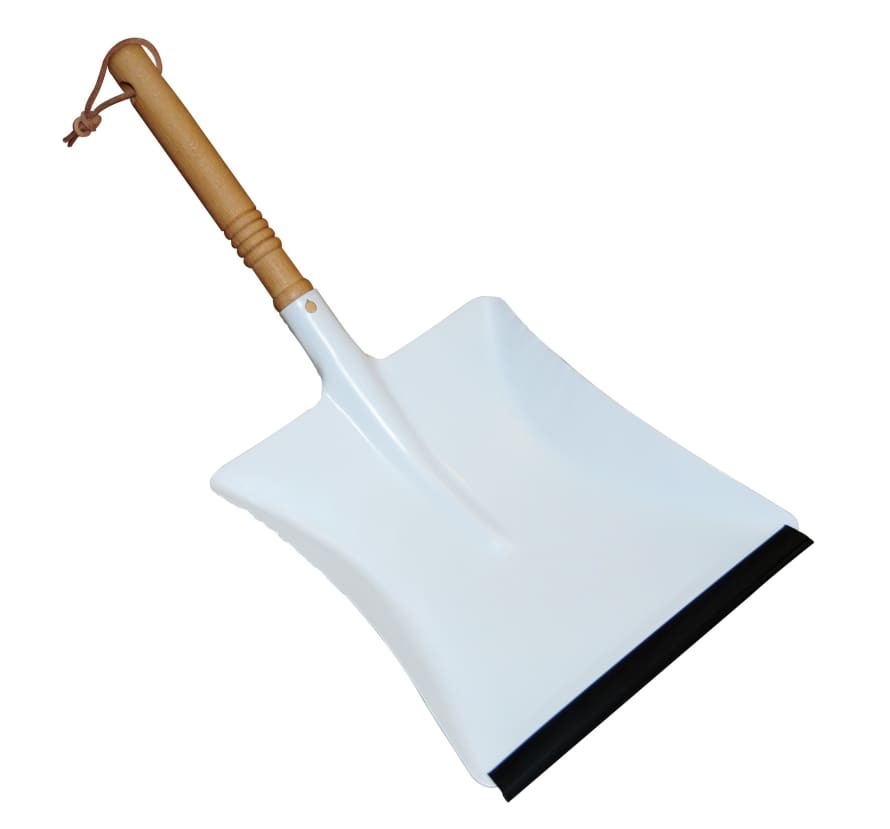 Redecker Metal White Varnished Dust Pan With Stained Beechwood Handle 