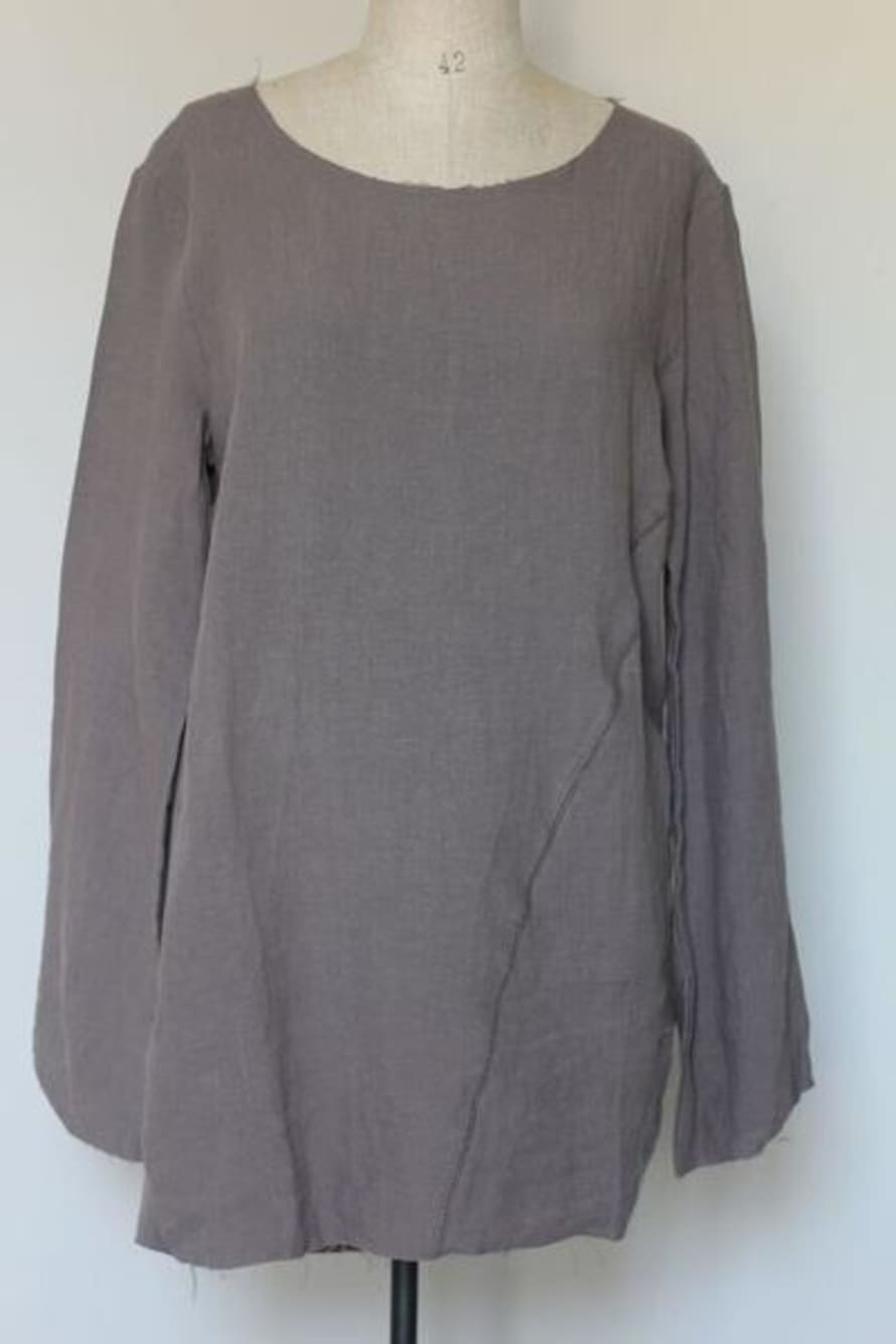 CollardManson Stone Frayed Edge Linen Top 