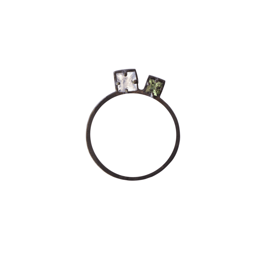 Blackbird Jewellery Shines Through The Darkness Moonstone & Green Tourmaline Ring 