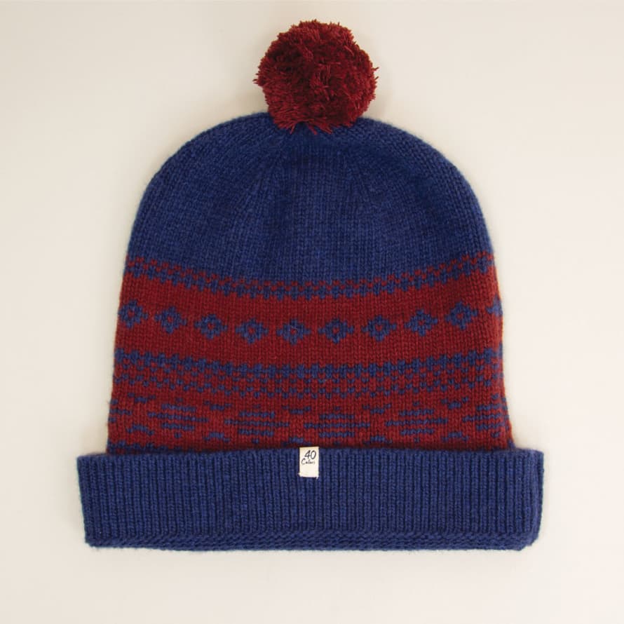 40 Colori Blue-Red Norwegian Wool and Cashmere Beanie