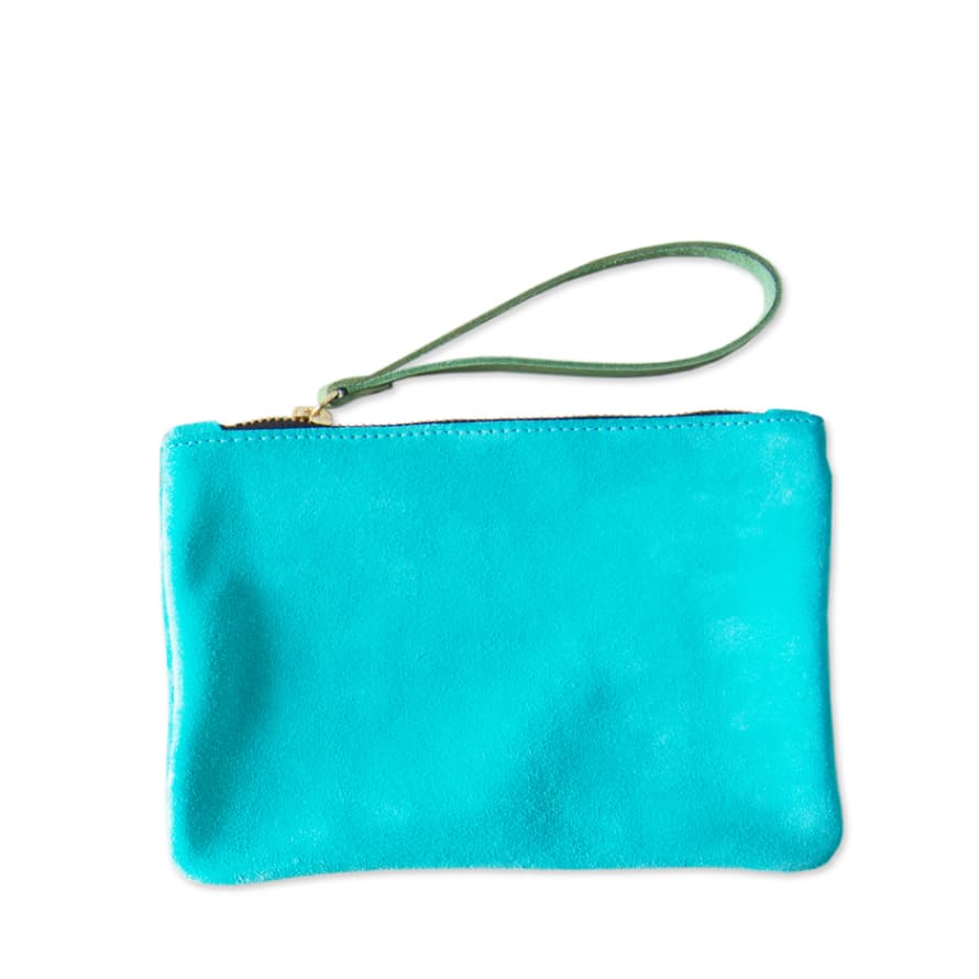 Aqua Suede Clutch Bag