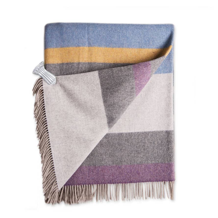 John Hanly & Co.  Charcoal Blue and Mustard Merino Lambswool Blanket Throw 