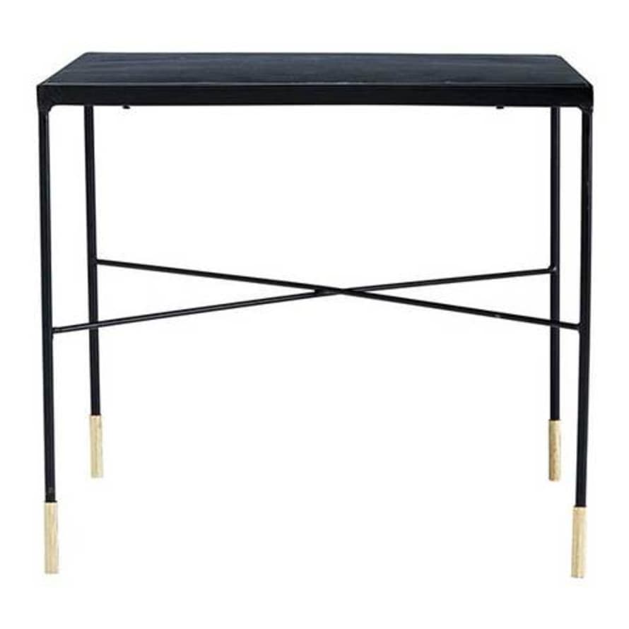 Large Black Iron Side Table With Brass Tip Legs 
