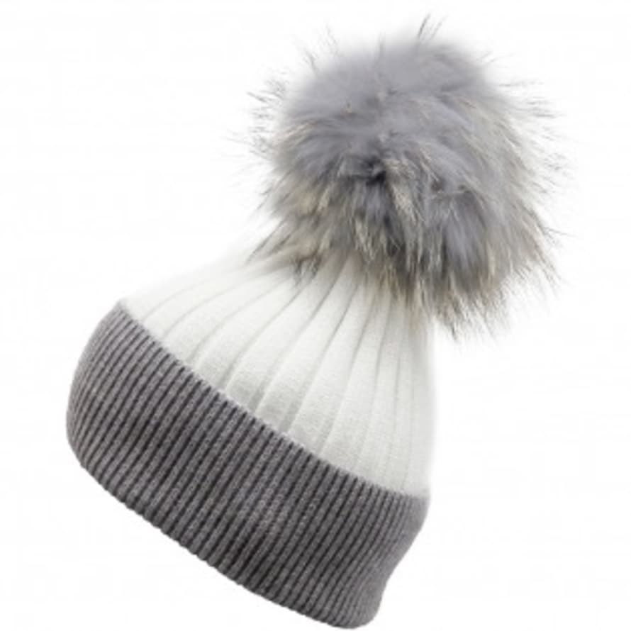 Scottie & Russell Grey & White Two Tone Bobble Hat