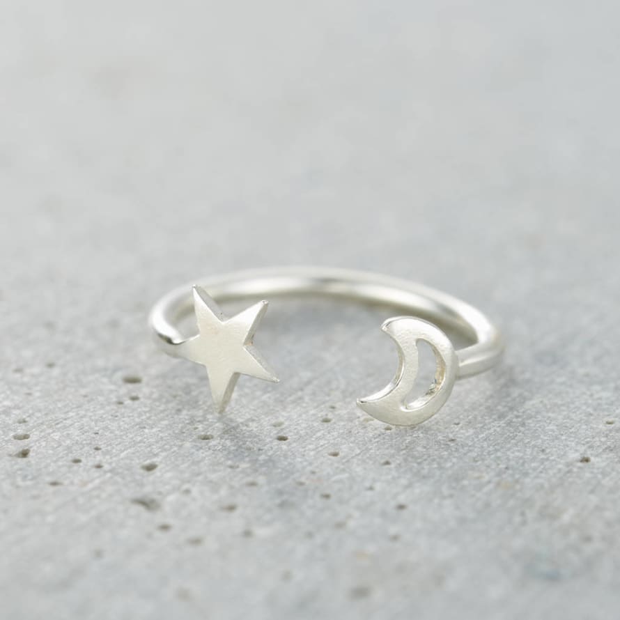 Posh Totty Designs Moon & Star Sterling Silver Open Ring