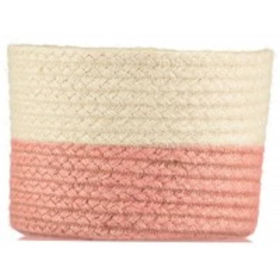 The Braided Rug Company Large Two Tone Pink And Cream Jute Basket