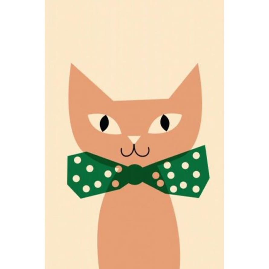 Anna Kövecses Pink Cat Green Bow Poster