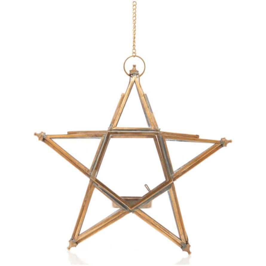 Nkuku Large Antique Brass Glass Star T-Light Holder